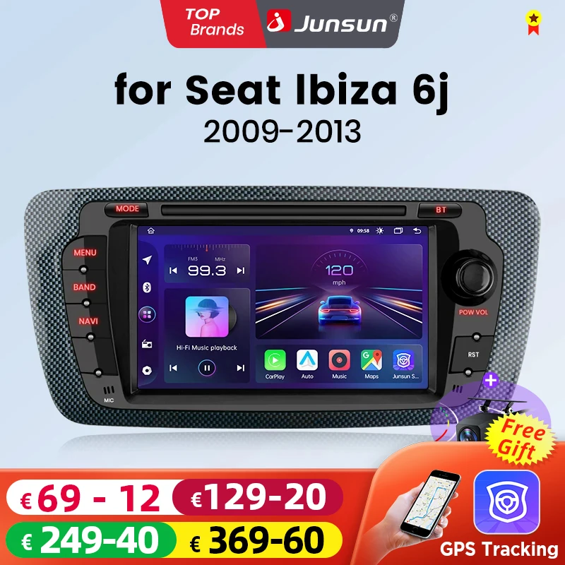 Junsun Wireless CarPlay for Apple Android Auto Car Radio for Seat Ibiza 6j 2009 2010 2011-2013 GPS Multimedia Stereo TouchScreen