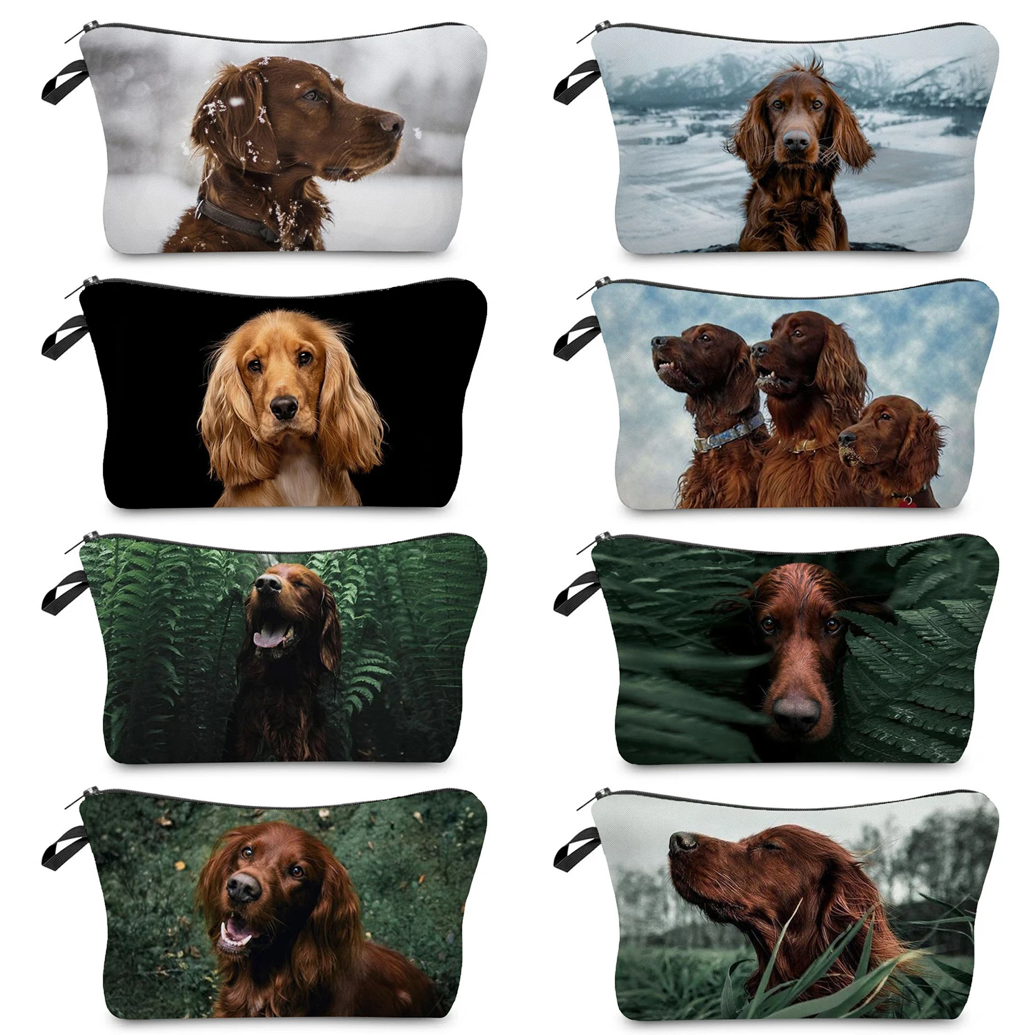 Irish Setter-Trousse de maquillage à imprimé animal pour femme, sac cosmétique décontracté, mini trousse de toilette pliable, poudres pour femme,