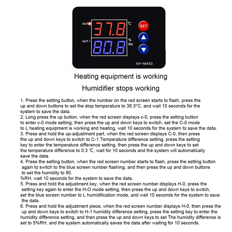 XH-M453 Temperature Humidity Controller Humidity Control Switch Digital Display Dual Output 12V-24V
