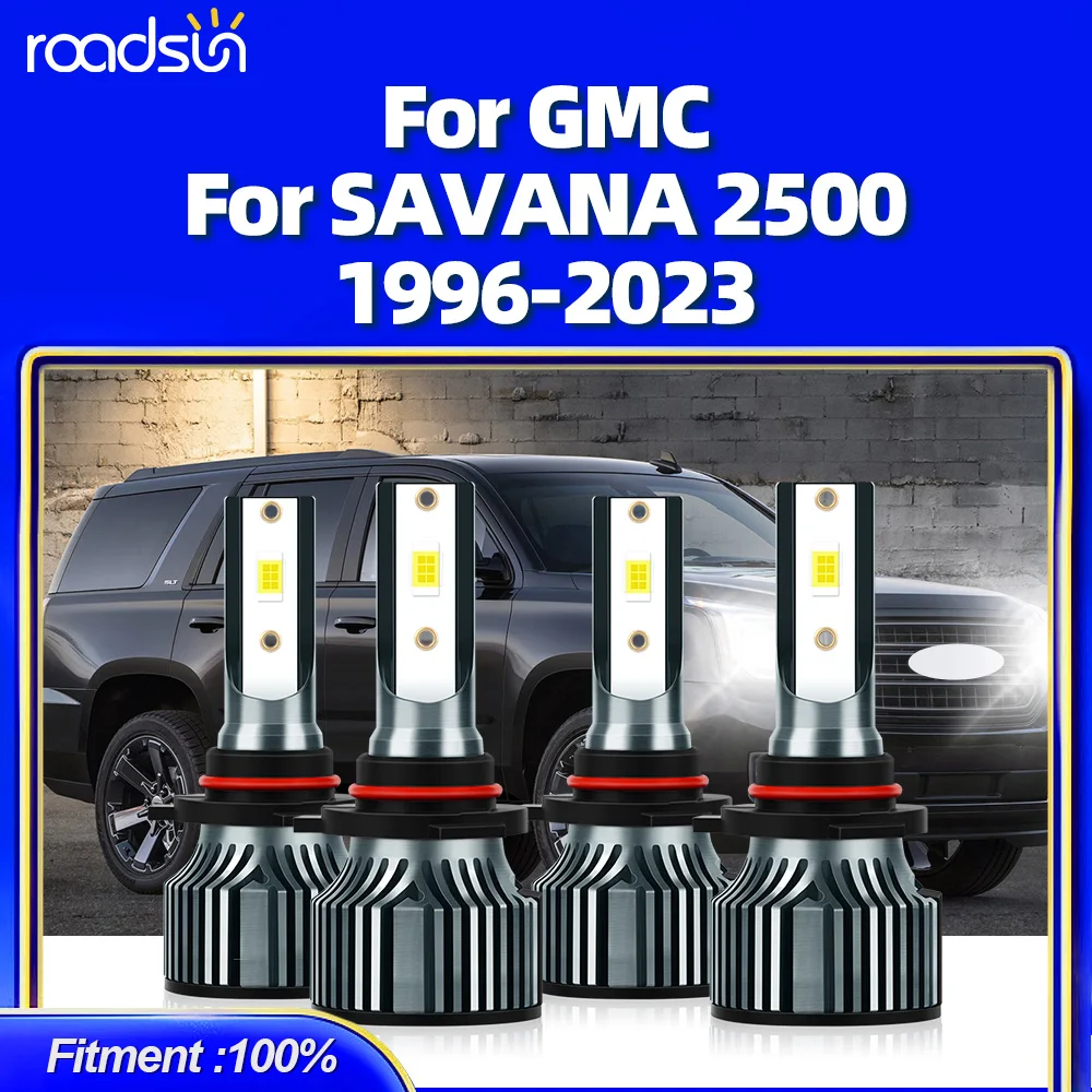 roadsun 4pcs 9006 HB4 LED Bulbs 6000K White High Brightness LED 9005 HB3 Auto Lights Compatible For GMC SAVANA 2500 1996-2023