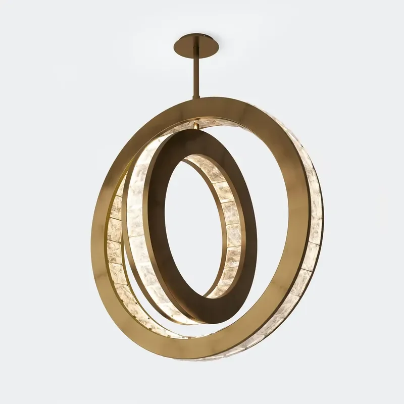Modern LED Light Quartz Stone Rock Crystal Led Chandeliers for Villa Restaurant Bedroom Double Ring Pendant Light
