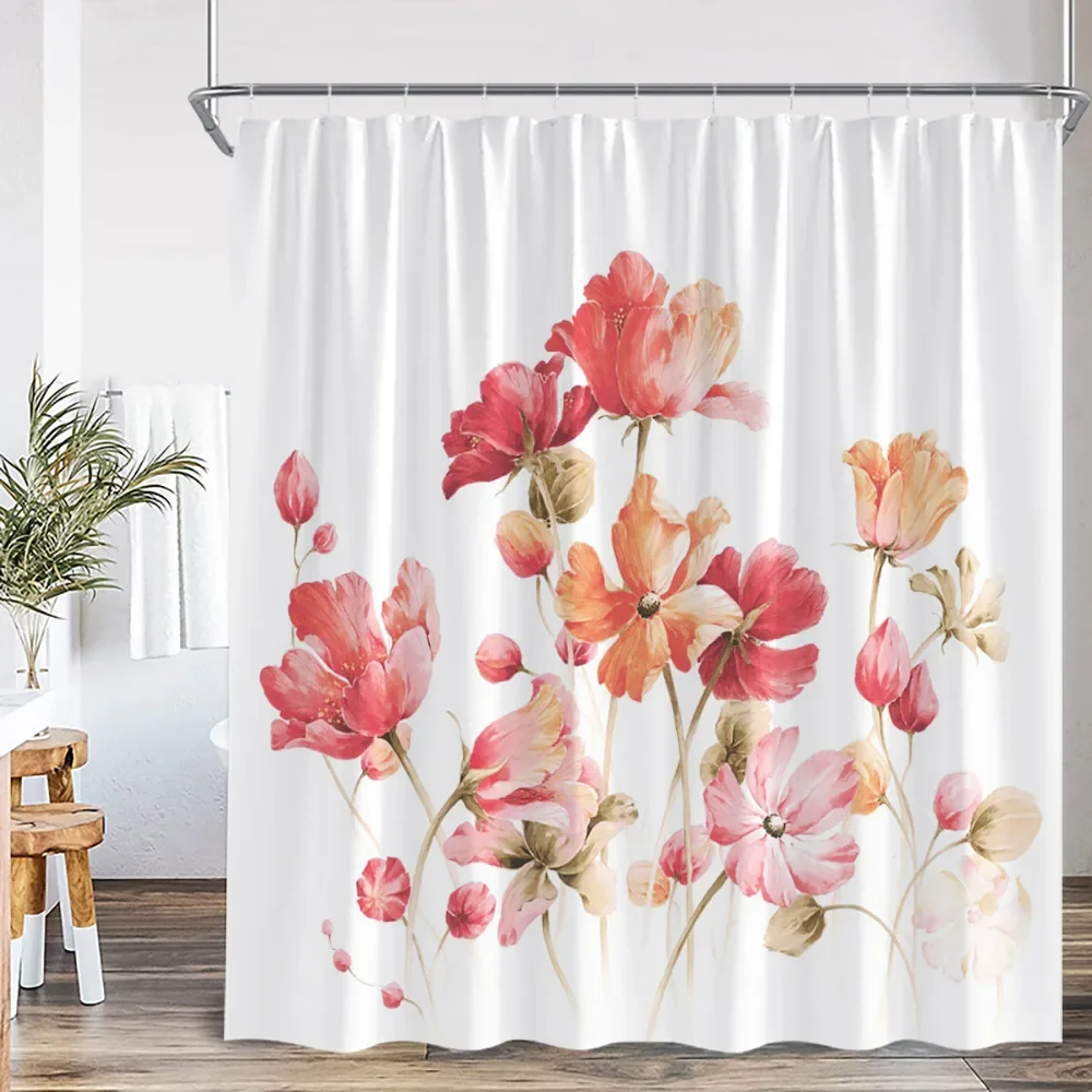 Blumen-Duschvorhang, bunte Blumen, Rot, Orange, Gelb, Blau, Lila, Rosa, nordisches klassisches Badezimmer-Dekor, Polyester-Badevorhang