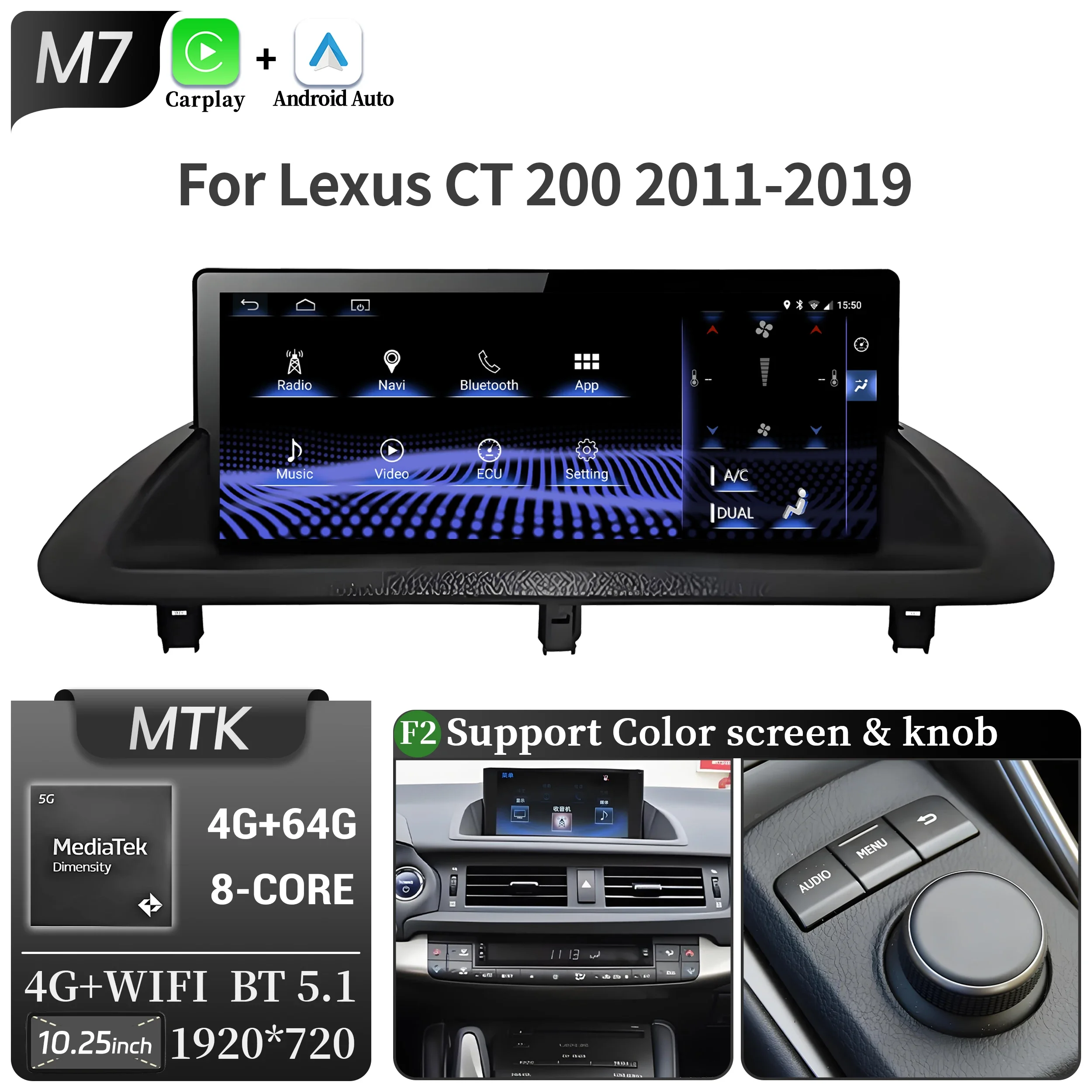 10.25 inch Voor Lexus Ct 200 Ct 200 H 2011-2019 Android 14 Autoradio Multimedia Navigatie Draadloze Carplay Snapdragon 668 S Scherm