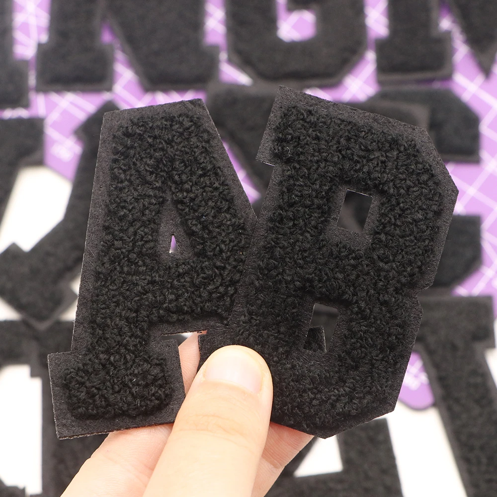 1PC Black A-Z Chenille Letter Alphabet Embroidered Patches Applique Iron On Letters For Clothes Application For Name logo