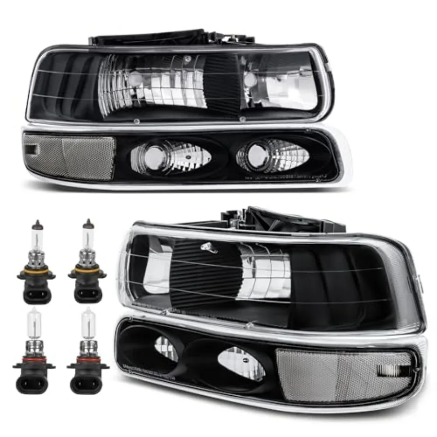 

Headlight Assembly Front Lamp Compatible with 1999-2002 Chevrolet Silverado 1500 2500 2000-2006 Suburban 1500 2500 Tahoe Black