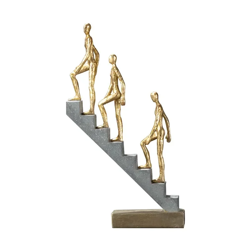 Abstract Golden Man Climbing Stairs Ornaments Portrait Statue Desktop Decor Statuette Crafts Resin Figurines Home Decoration
