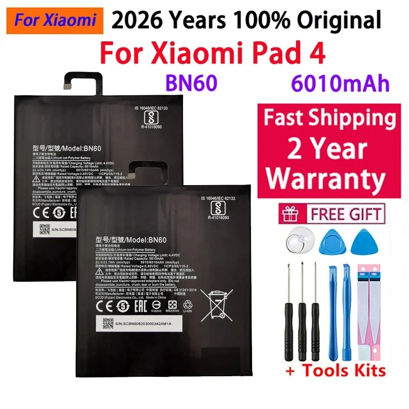 

2026 Years 100%Original For Xiao mi BN60 Battery For Xiaomi Pad 4 Tablet Pad4 MiPad4 6010mAh High Capacity Bateria Fast Shipping