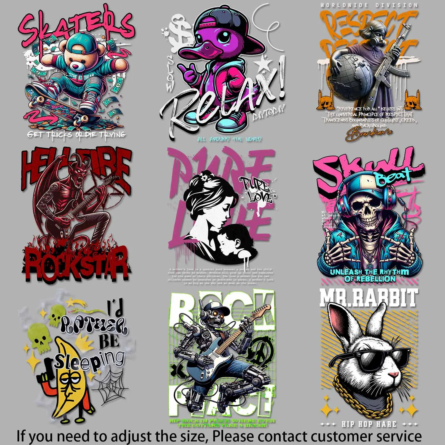 Iron-on Transfers for Clothing Cyberpunk - style robot art Street - culture teddy bear prints Easy-to-Apply Transfer Designs DIY