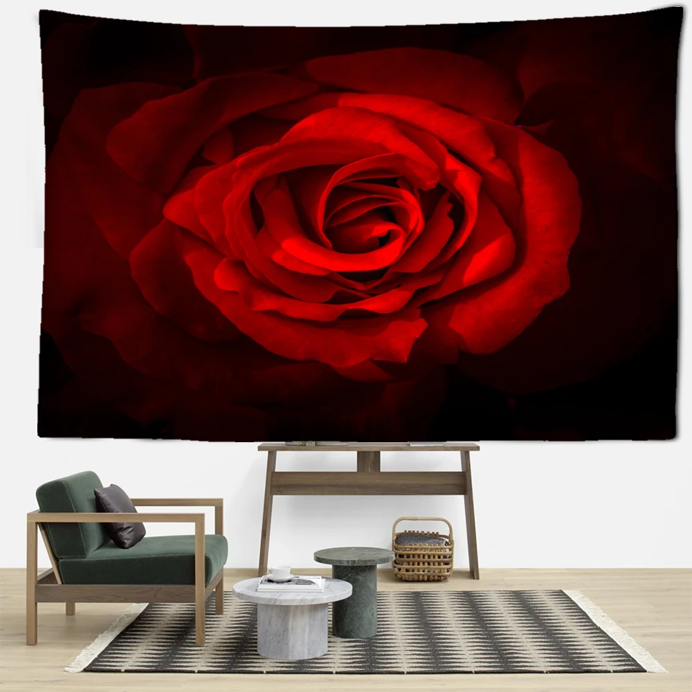 Black Background Red Rose Tapestry Wall Hanging Abstract Mysterious Art Bohemian Hippie Bedroom Dormitory Home Decor