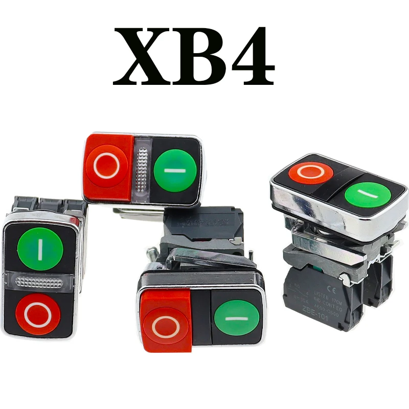 New style XB4 series double button switch start stop metal shape with light 1NO1NC