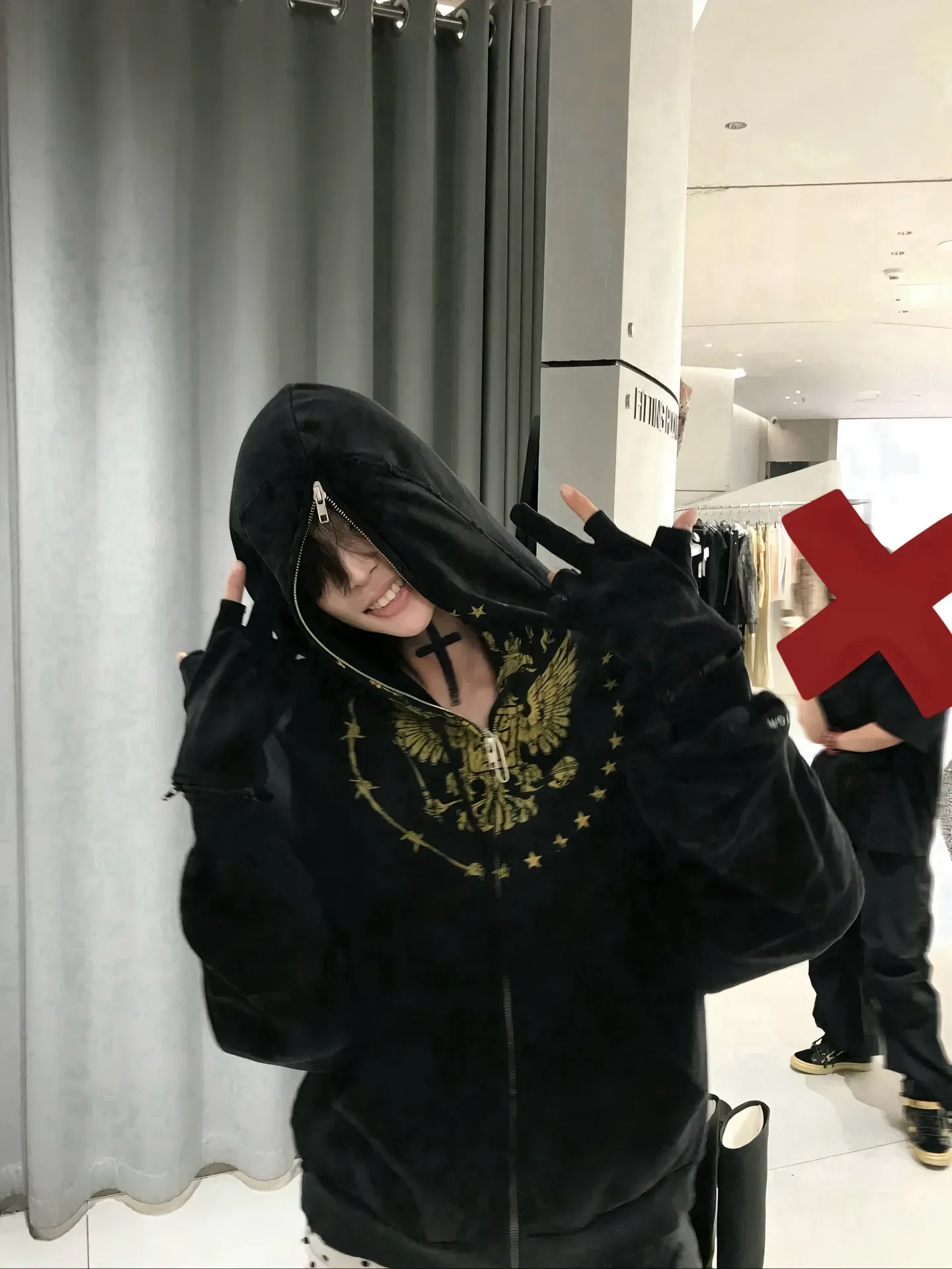 

Куртка-худи Ailz Project в американском стиле, с двойным капюшоном, на молнии, свободного кроя, дышащая, с рукавами-перчатками (2-в-1)