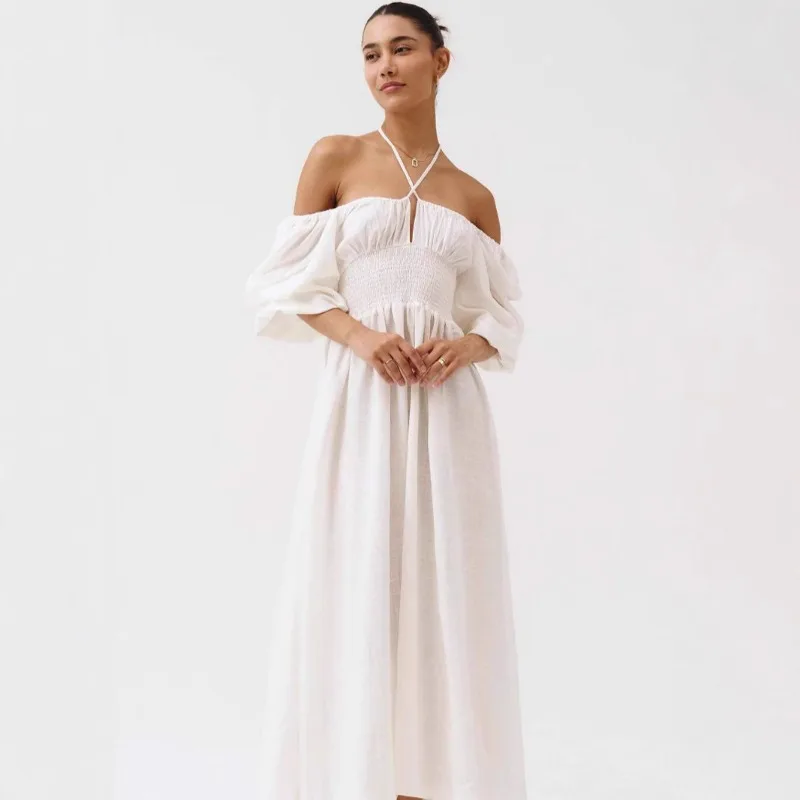 Robe longue d'été Vintage pour femmes, Streetwear, avec nœud papillon, motif Floral, smockée, manches longues lanterne, robes trapèze, nouvelle collection 2025