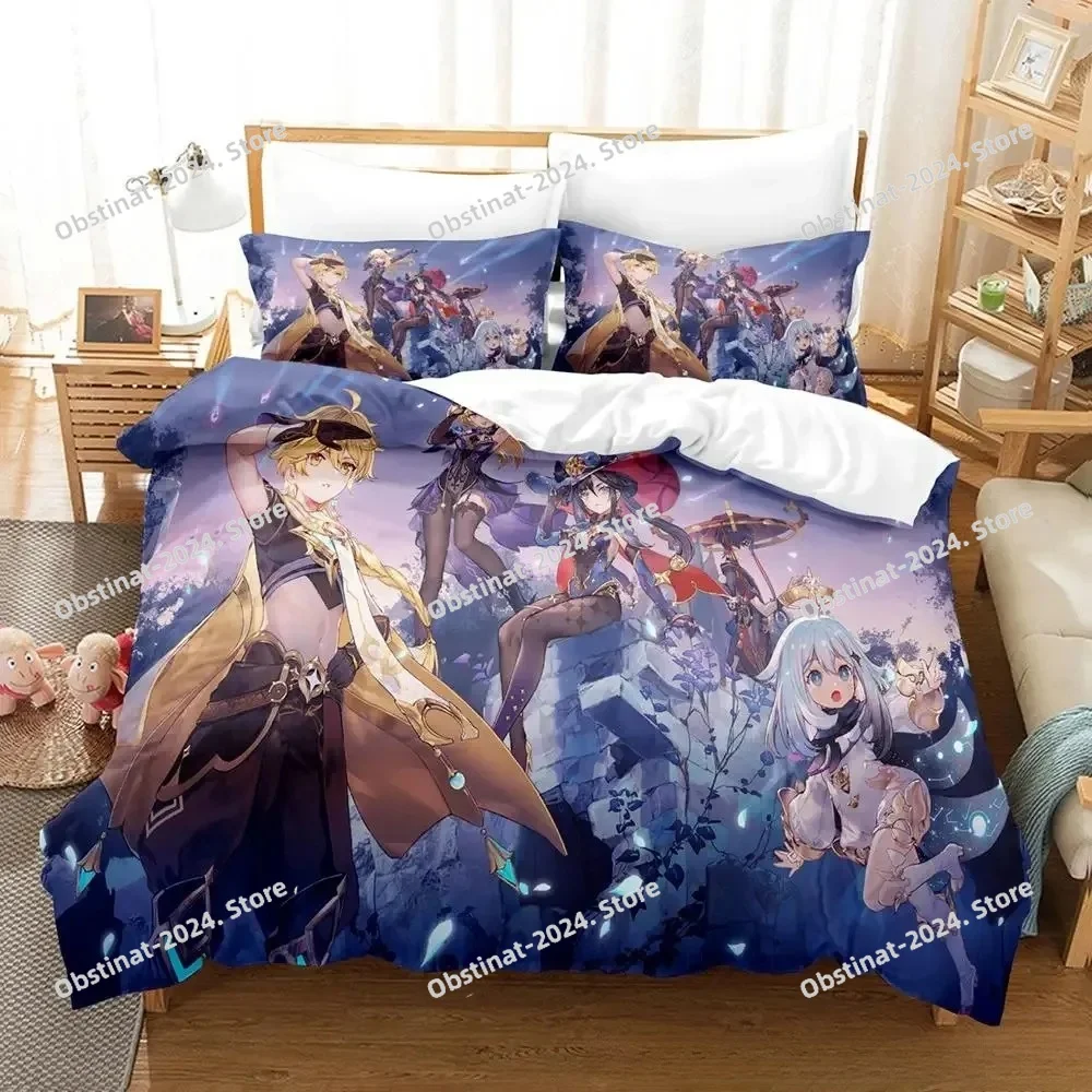 Hot Sale Game Genshin Impact Scaramouche Bedding Set Cartoon Anime three-piece set Adult Kid Bedroom Duvetcover Sets 3D Kawaii view 2