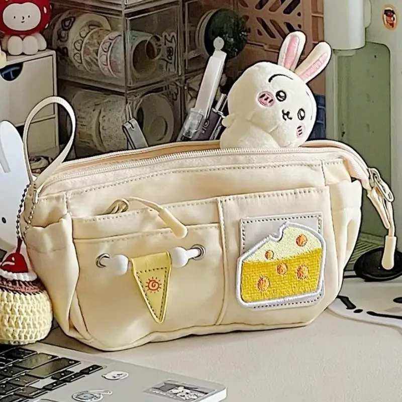 กระเป๋าดินสอพร้อมซิปรูปแบบชีส กระเป๋าซิป กระเป๋าซิปสําหรับปากกา กระเป๋าดินสอความจุขนาดใหญ่ กล่องกระเป๋าสําหรับปากกาดินสอ