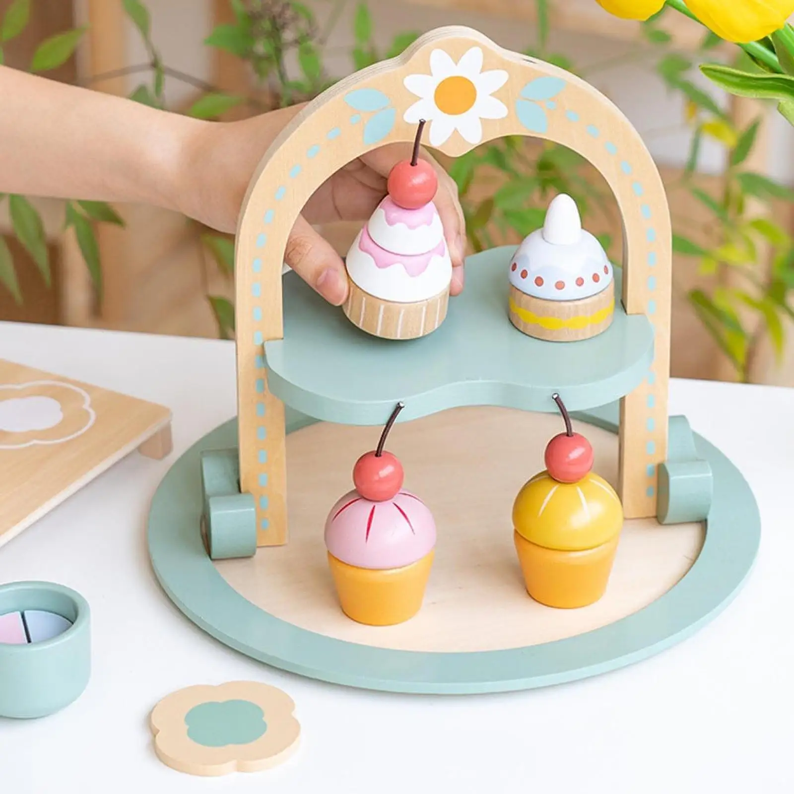 Wooden Dessert Cake Toy Interaction Color Matching Sharing Tea Party Set