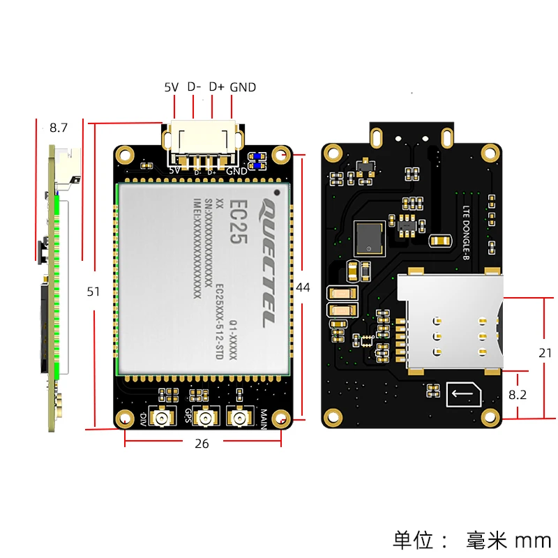 Persévérance Cat 4G USB WhatsApp GLE Quectel EC25-EC EC25-EUX EC25-J EC25-E EC25-AUX EC25-AFX USB2.0 4PIN Modem