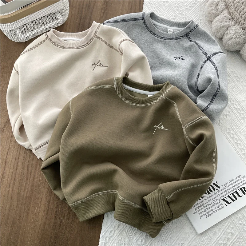 Spring Solid Sweatshirt New Autumn Fashion Loose Casual Pullover Kids Long Sleeve Cotton Tracksuits Children Clothing 2-8 Years
