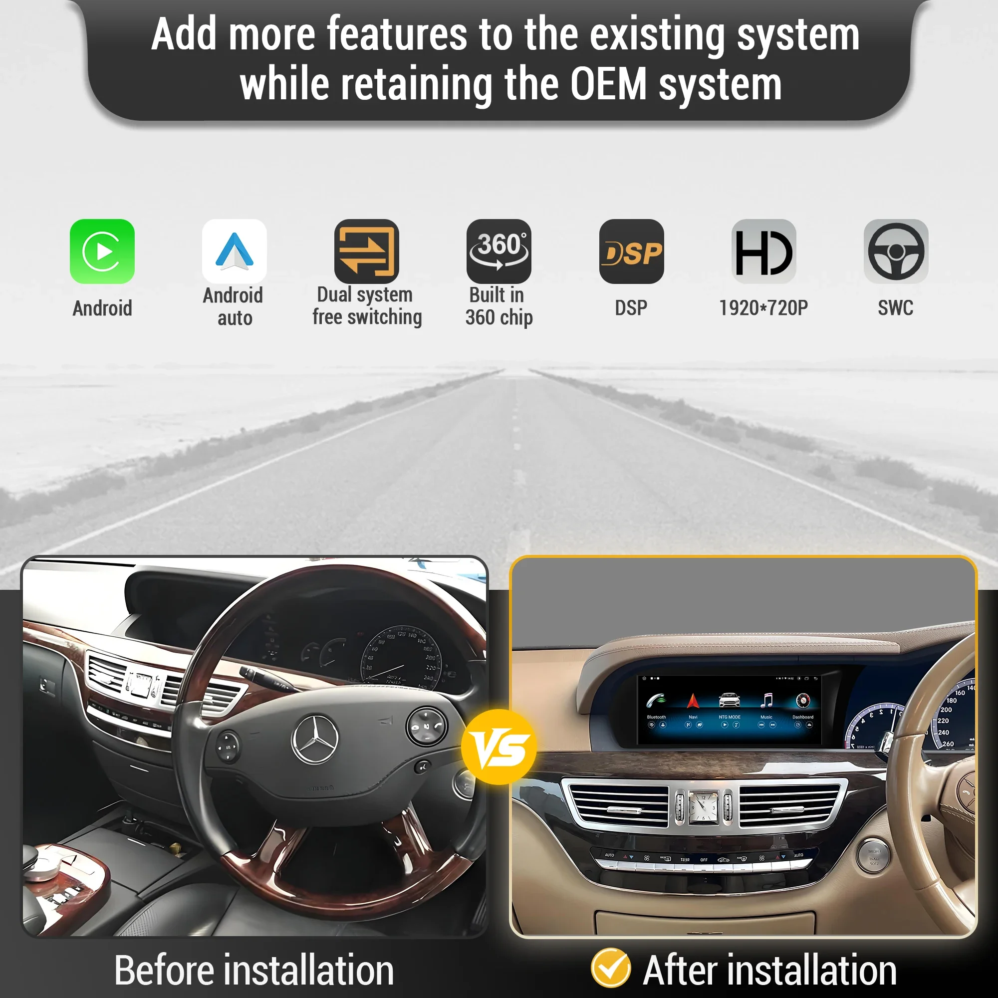10.25inch For Mercedes Benz S Class W221 W216 2005-2013 Right Hand Drive Car Radio Android 14 BT Carplay Snapdragon 680 Screen