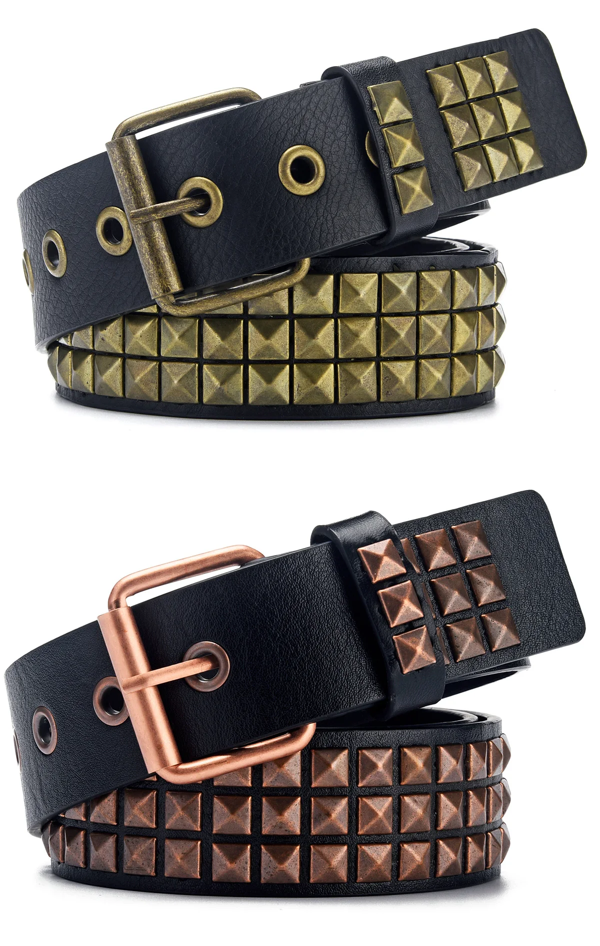 Fashion New Square Bead Rivet Metal Pyramid Men And Women Punk Hardware Jeans Y2K Designer Women's Belt_maomaolike.com