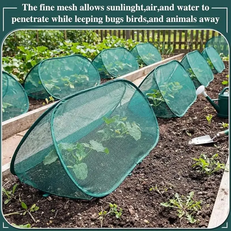 Pop-up Plant Cover Netting Garden Plant Mesh Cover with Ground Spikes Insect Barrier Plants Netting Foldable Crop Cage Raised Be