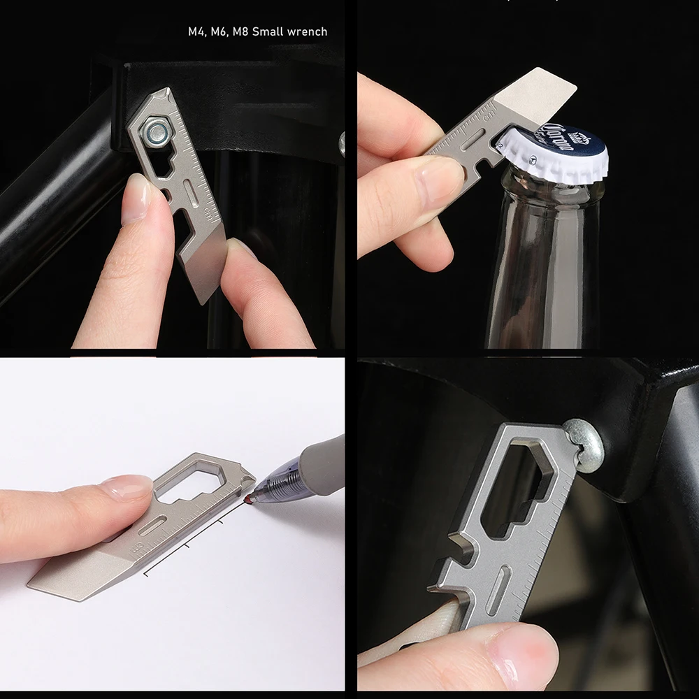 Mini Titanium Alloy Crowbar Ruler Keychain Pendant Multi-function Screwdriver M4/6/8 External Hex Wrench Bottle Opener EDC Tool