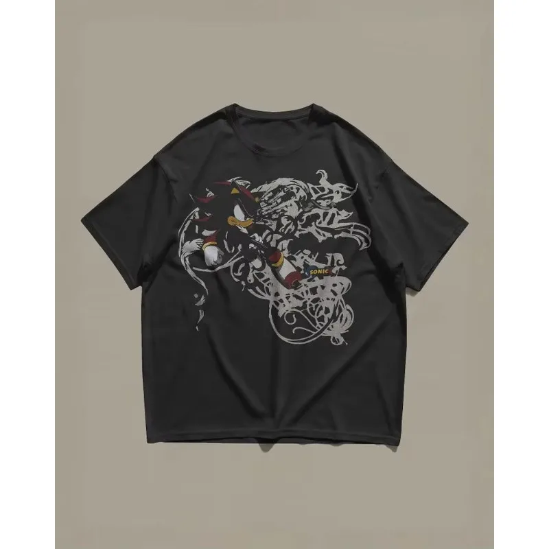 Sonic X Shadow Hedgehog Y2K Retro Style Short Sleeved T-shirt for Both Men and Women Gaming T-shirt