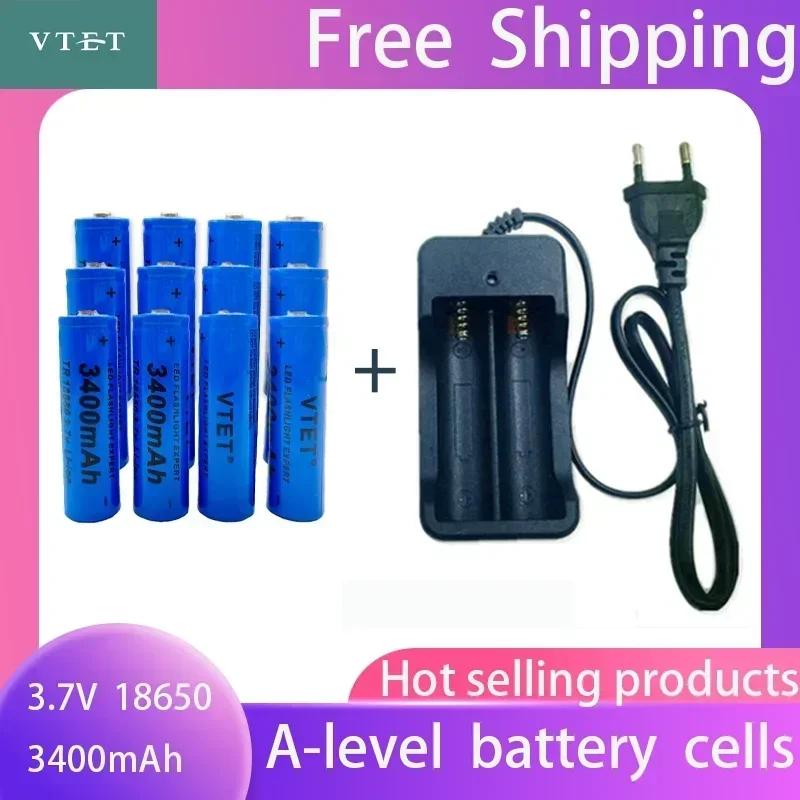 2024 New Battery High Quality 3400mAh 3.7V 18650 Li-ion Batteries Rechargeable Battery For Flashlight Torch Fan Toy Car+Charger image 6