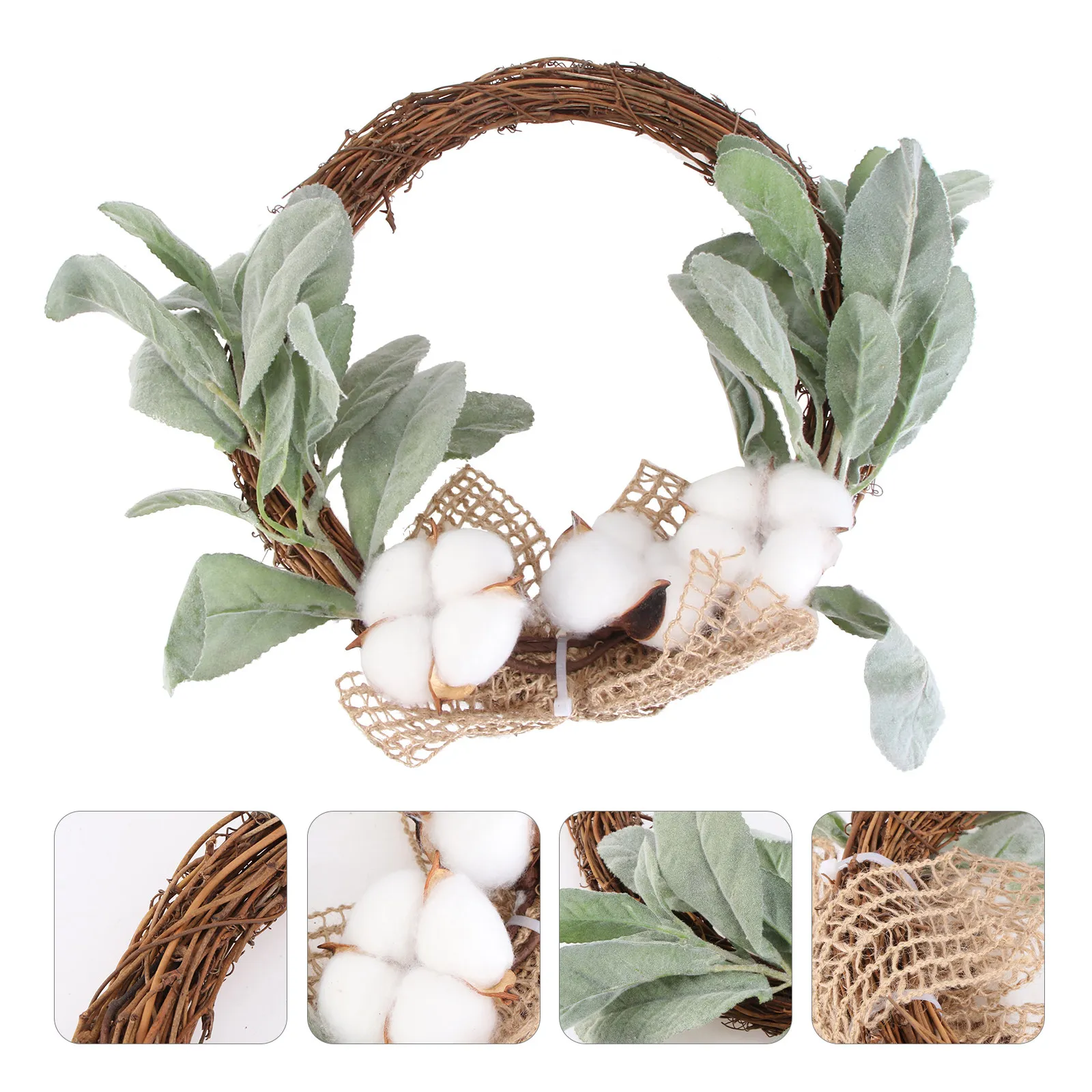 

1Pcs Simulated Wreath White Door Hanging Garland Wedding Ornament Decorative Lemon Leaf Cotton Bridal Party Home Wall Decor