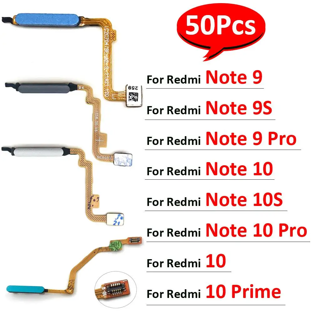 

50Pcs，Original For Xiaomi Redmi 10 Prime Note 9S 9 10 Pro 10S FingerPrint Touch ID Sensor Flex Cable Ribbon Replacement Parts