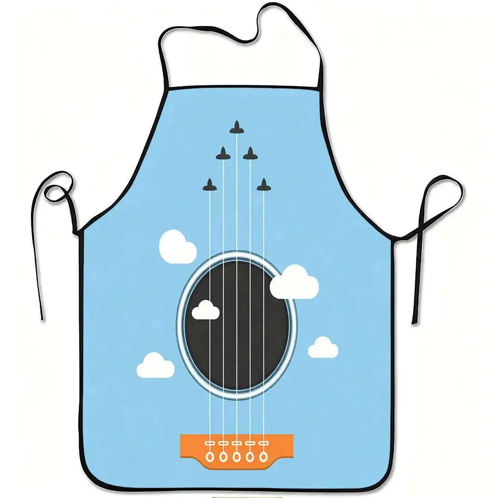 1pc 1pcs Guitar Clouds Apron with Music & Guitar Print - Adjustable Waistband, Durable Easy-Clean Polyester Suitable for Cooking