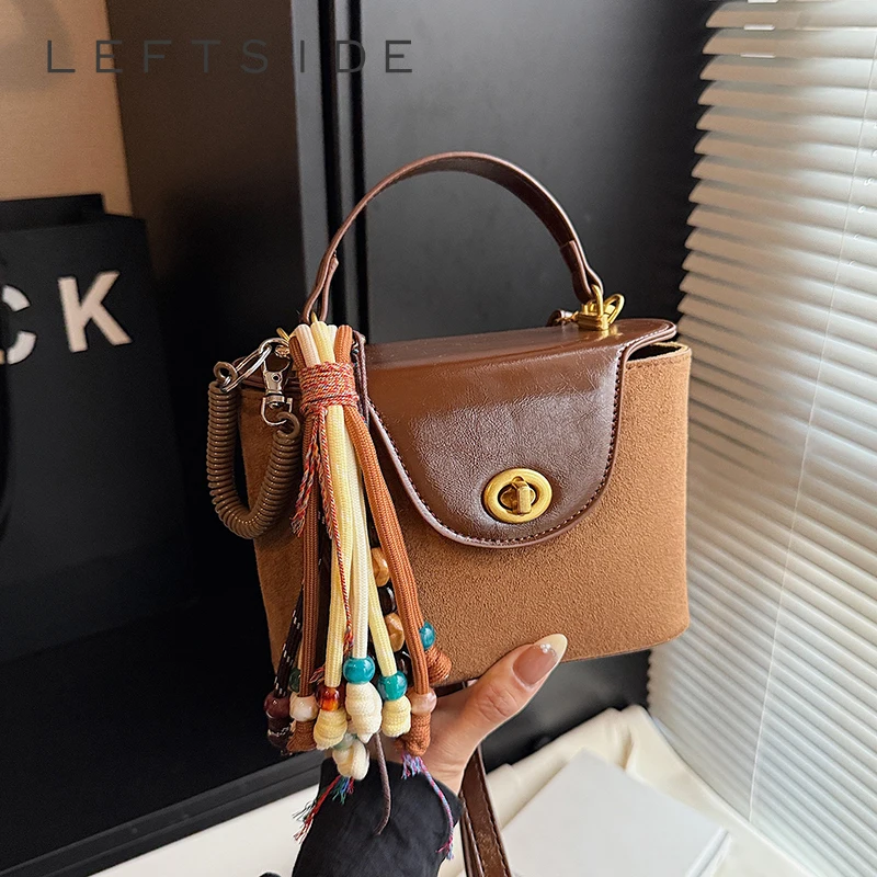الجانب الأيسر لطيف صندوق صغير بولي Leather حقيبة جلدية كروسبودي سيدة حقائب اليد والمحافظ النساء 2025 الشتاء حقيبة كتف بمقبض قصير للهاتف