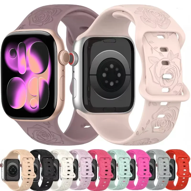 

Engraved Silicone Strap For Apple Watch 11-10 46mm 42mm 45mm 41mm 44mm 40mm Ultra 3/2 49mm Pattern Bracelet iWatch 9 8 7 6 5 SE3