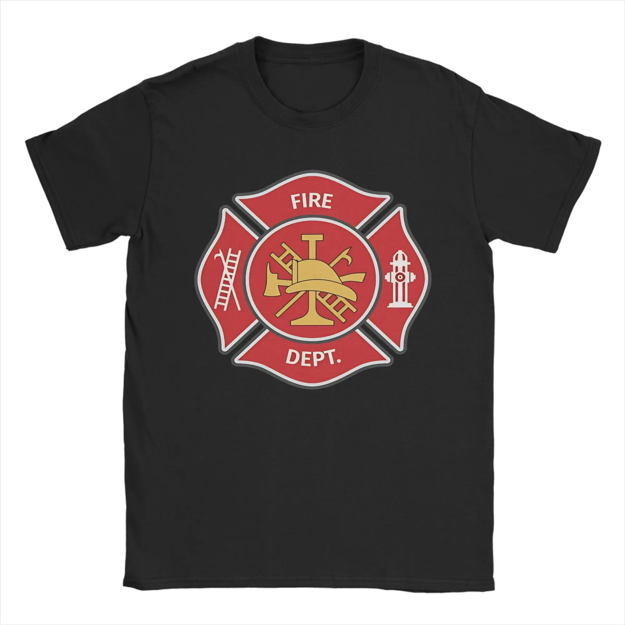 Men's Firefighter Fire Department Maltese Cross Symbol Full Color T Shirts Pure Cotton Clothes Short Sleeve T Shirt Tshirt