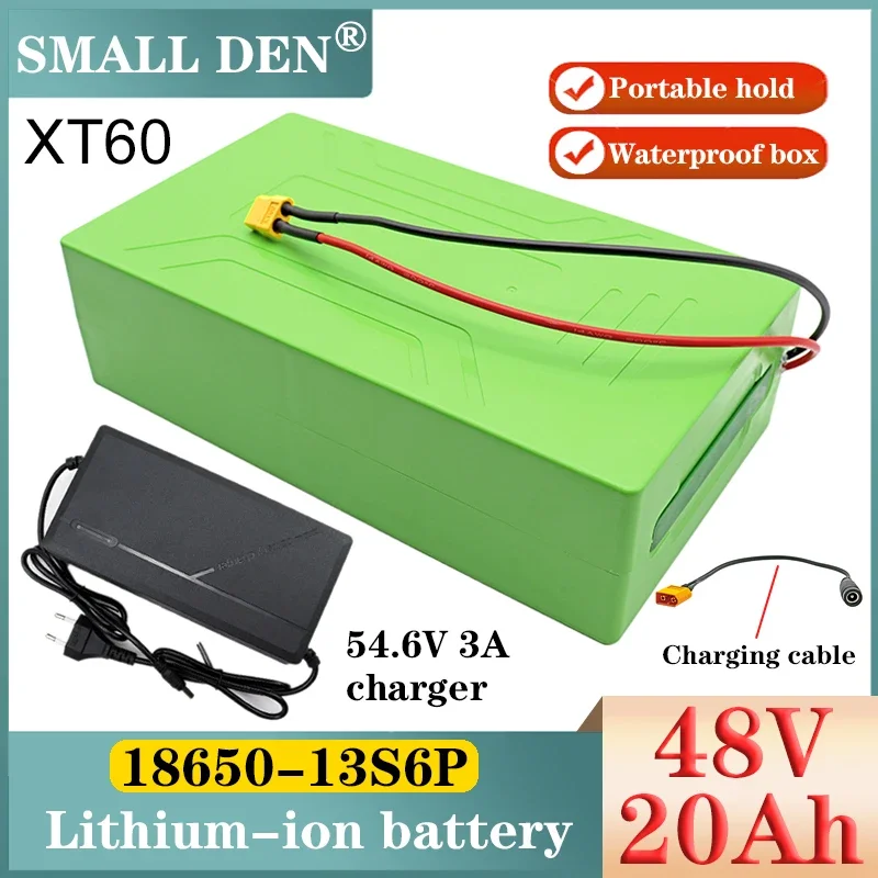 48V 20Ah 18650 akumulator litowy 10S6P 1500W ten sam port BMS 54.6V e-motocykl skuter z przenośnym wodoodpornym pudełkiem + ładowarka 3A