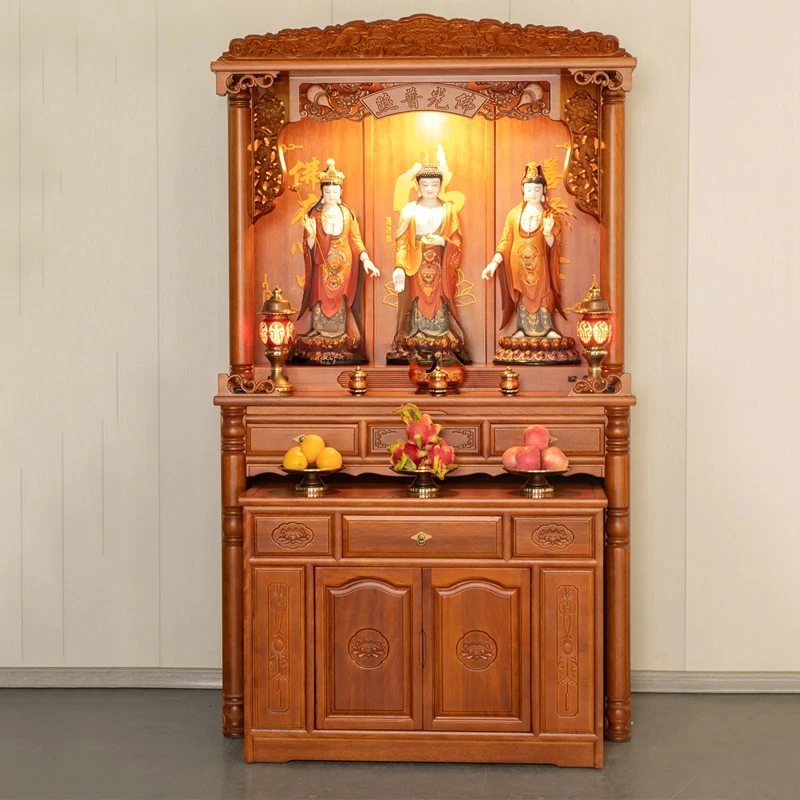 Solid Wood Buddha Niche Altar Home Worship Buddha Shrine Modern Style Guan Gong God of Wealth Incense Burner Table Cabinet