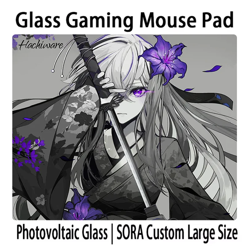 H-Hachiware Glass Mouse Pad Anime FlowerBlade V2 Desktop Glass Pad E-Sports Gaming FPS Extra Large Tempered Mousepads Customized