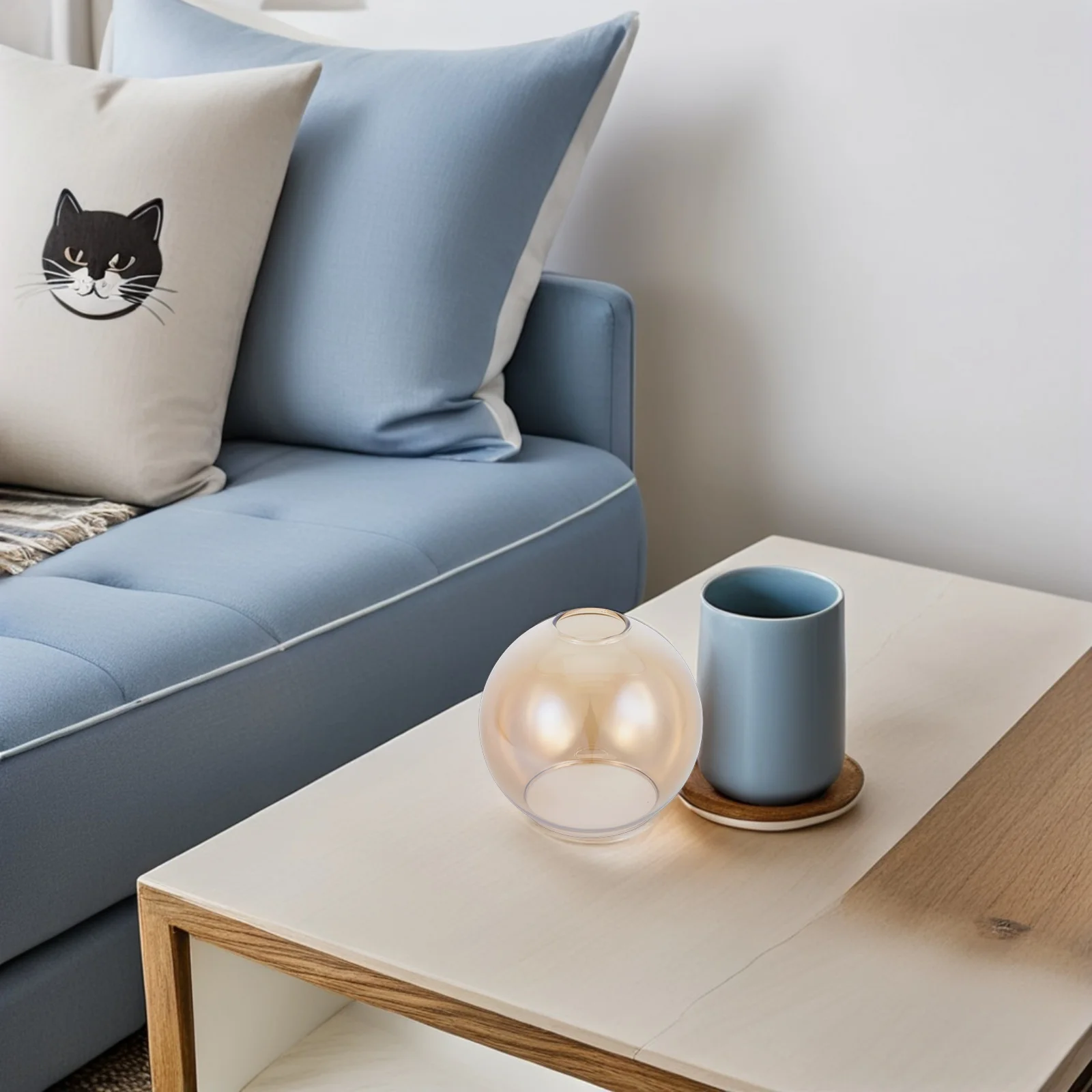 استبدال غطاء المصباح الزجاجي الكهرماني - تصميم كبير مستدير وشفاف على شكل كرة دخان لإضاءة القلادة والجدار - حديث #2