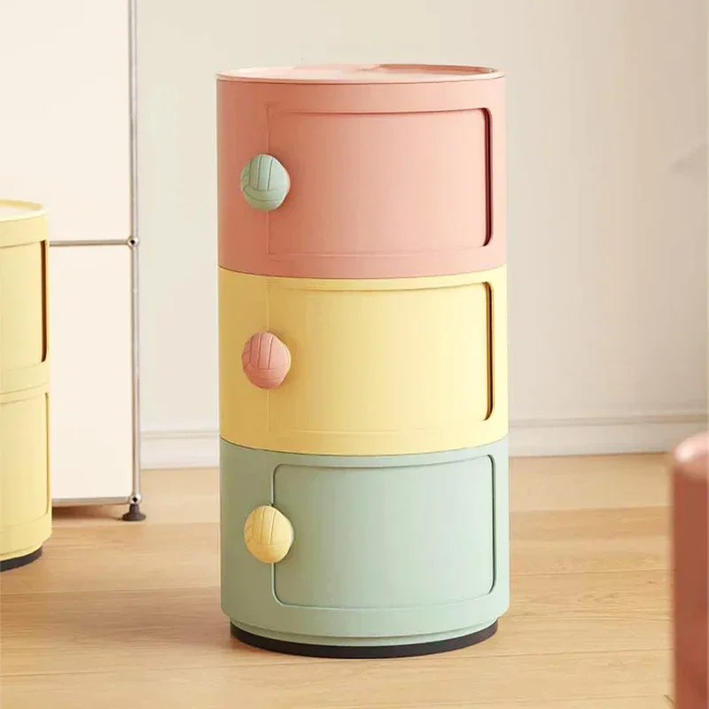 Cream style household round cabinet bedroom bedside small edge few creative multi-layer storage combination shelf