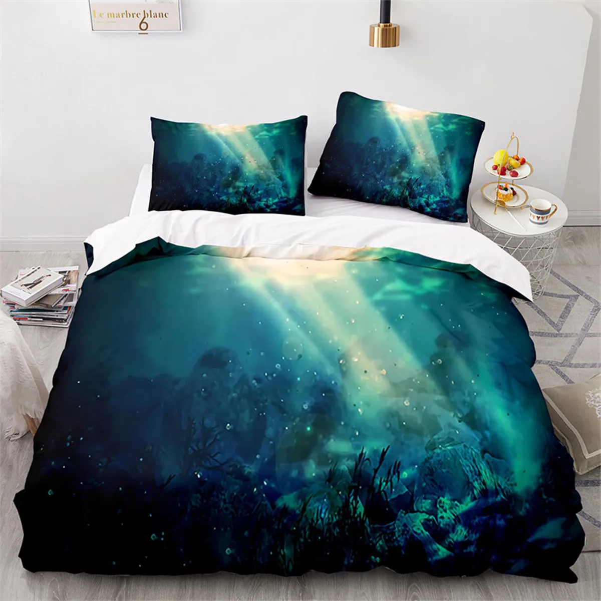 Ocean Animals Cartoon Fish Duvet Cover King for Women Men Kids Boys Teens Microfiber Sea Underwater World Bedroom Decorations