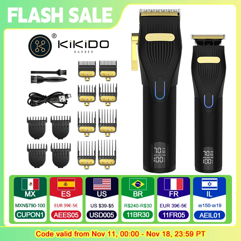 KIKIDO 2PCS/Set 2-in-1 Electric Hair Clipper Professional Small Household Appliance Gift Set Black Gold Color Matching Accessory