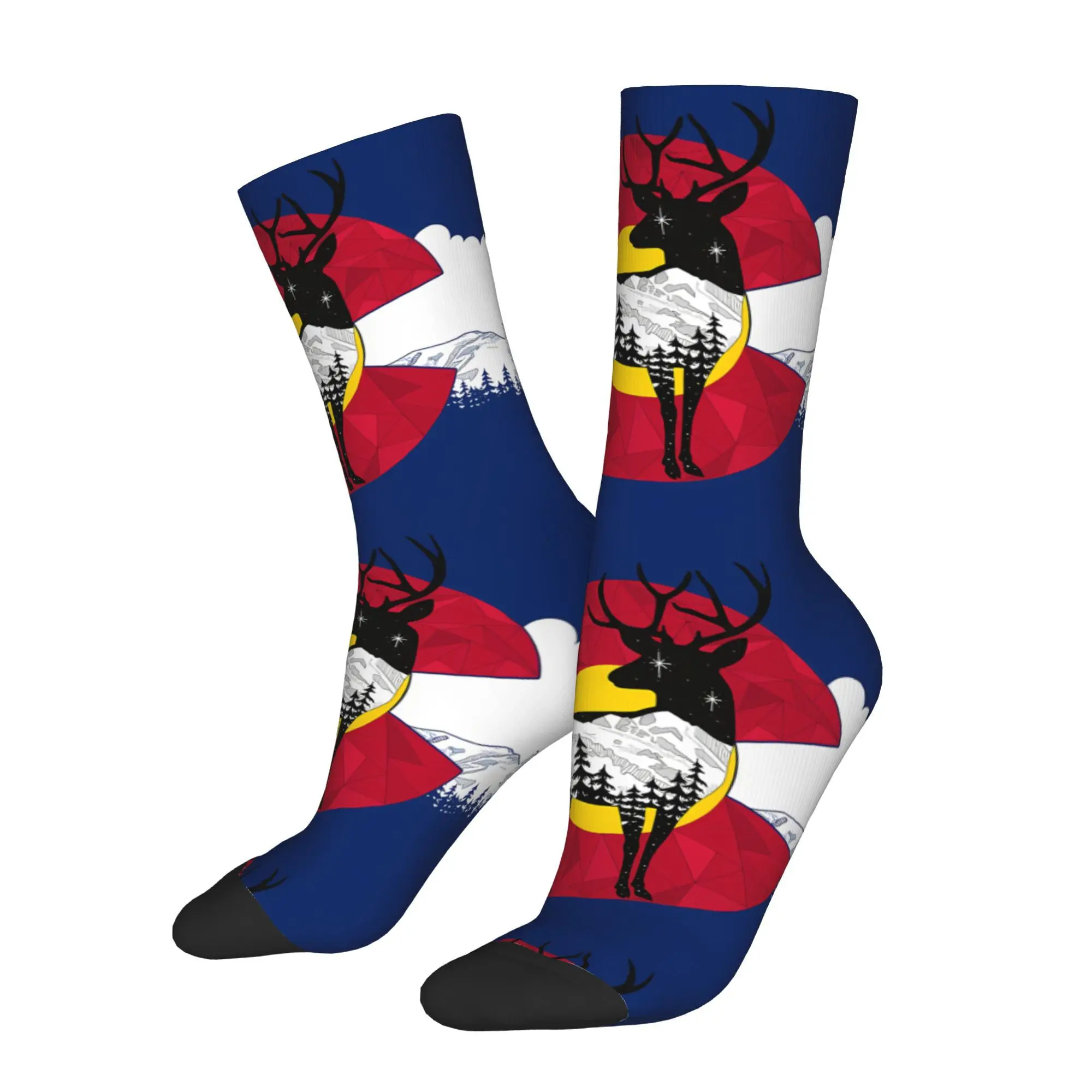 

Funny Happy Sock for Men Colorado Deer Vintage Pattern Printed Crew Sock Casual Gift