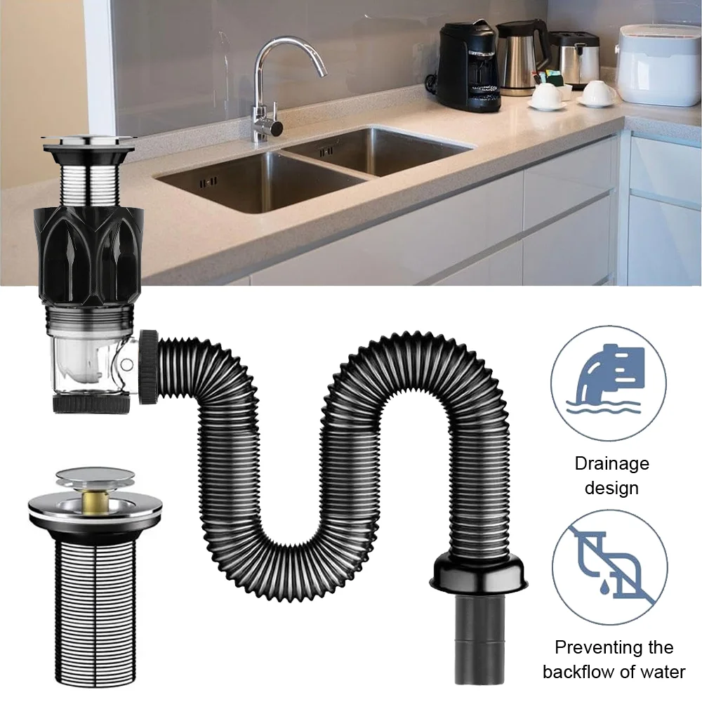 Kit de vidange pour lavabo de salle de bain, kit de raccordement de tuyau d'évacuation, siphon flexible pour eaux usées, siphon anti-odeur pour lavabo, tuyau flexible pour baignoire, lavabo et évier de cuisine