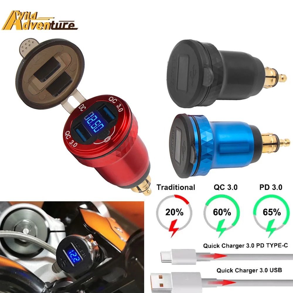 

Dual USB Charger Adapter For BMW F800GS R1300GS R1200GS For Ducati For tiger 900 850 12V QC3.0 Type-C PD DIN Hella LED Display