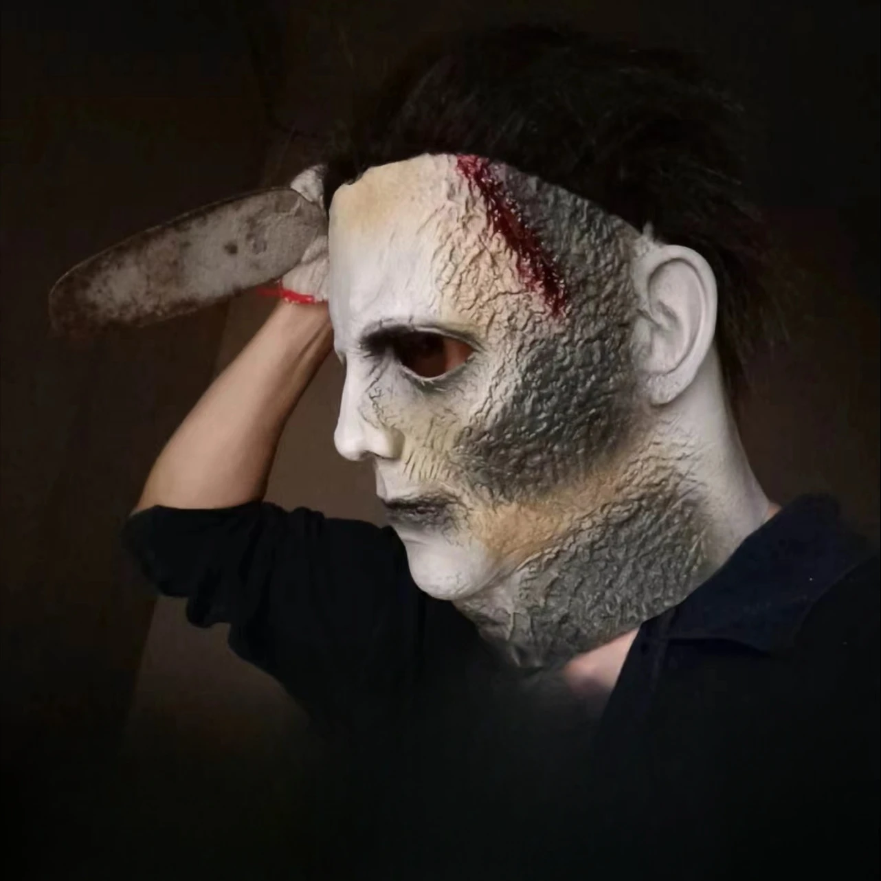 Masque Intégral Effrayant en Latex, Tueur, Effrayant, Cicatrice de Brûlure de enquêter, Casque d'Halloween, Masque de Michael Myers, Costume de Cosplay, Accessoires de ix, 1 Pièce