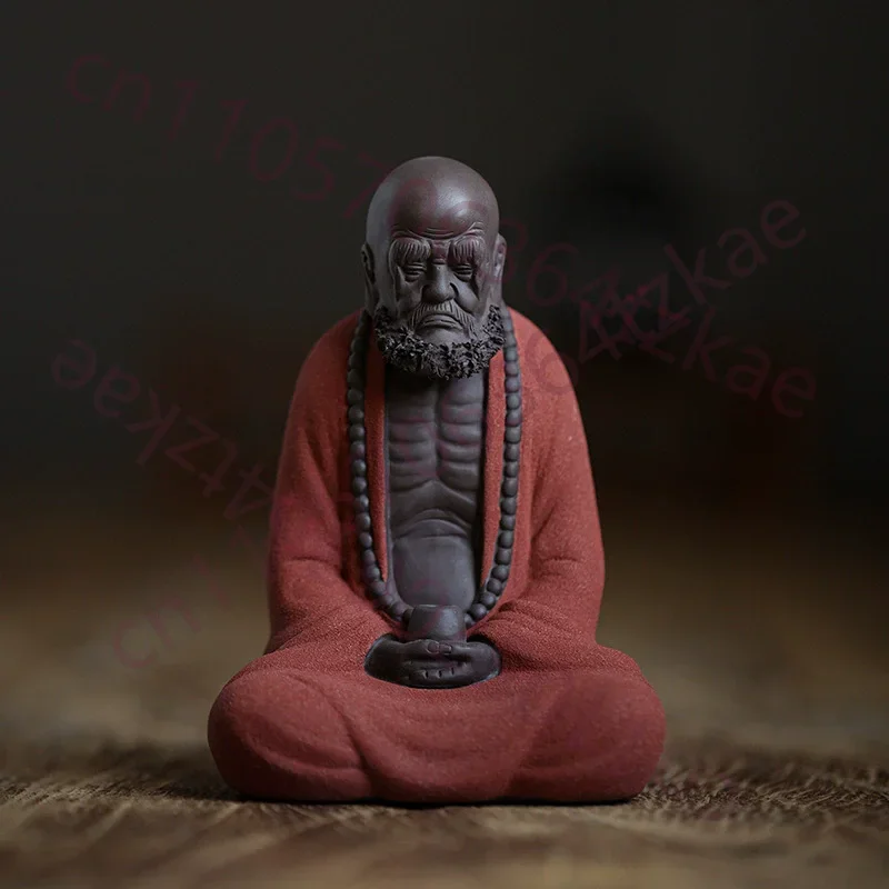 Handcrafted Zisha Bodhidharma Statue - Zen Buddha Figurine for Tea Table, Chinese Kung Fu Decor, Meditation Office Art, Clay Scu