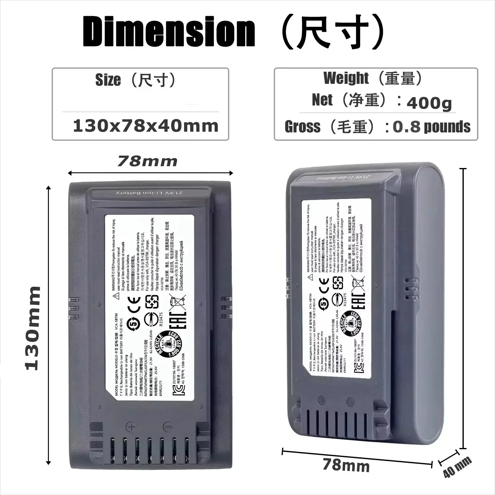 

Battery 5000mAh 21700 Li-ion Battery 21.9V Long-Lasting Replacement For Samsung Jet90+/Jet75 Pet VS20T7551P5 Vacuum Cleaner