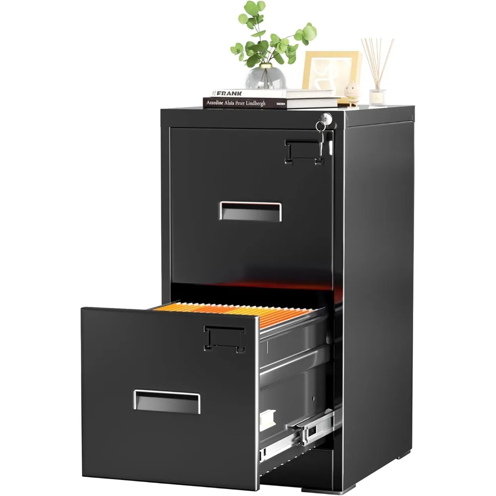 

2 Drawers File Cabinet with Lock, 18" D Vertical Filing Cabinet for Home Office, Metal Black File Cabinet for Hanging Letter