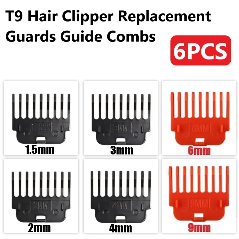 6PCS T9 Hair Clipper Guards Guide Combs Trimmer Cutting Guides Styling Tools Attachment Compatible 1.5mm 2mm 3mm 4mm 6mm 9mm