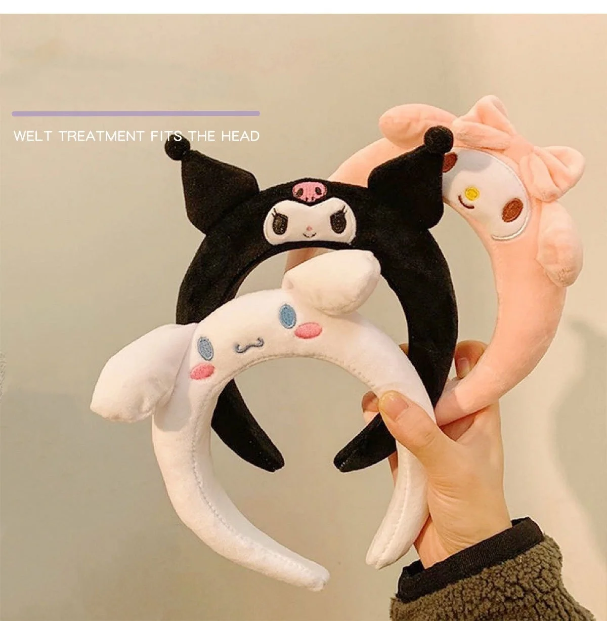 Sanrio Hairband Cartoon Kuromi My Melody Headband Pom Pom Purin Cinnamoroll Hair Accessories Plush Headdress Girl Gift