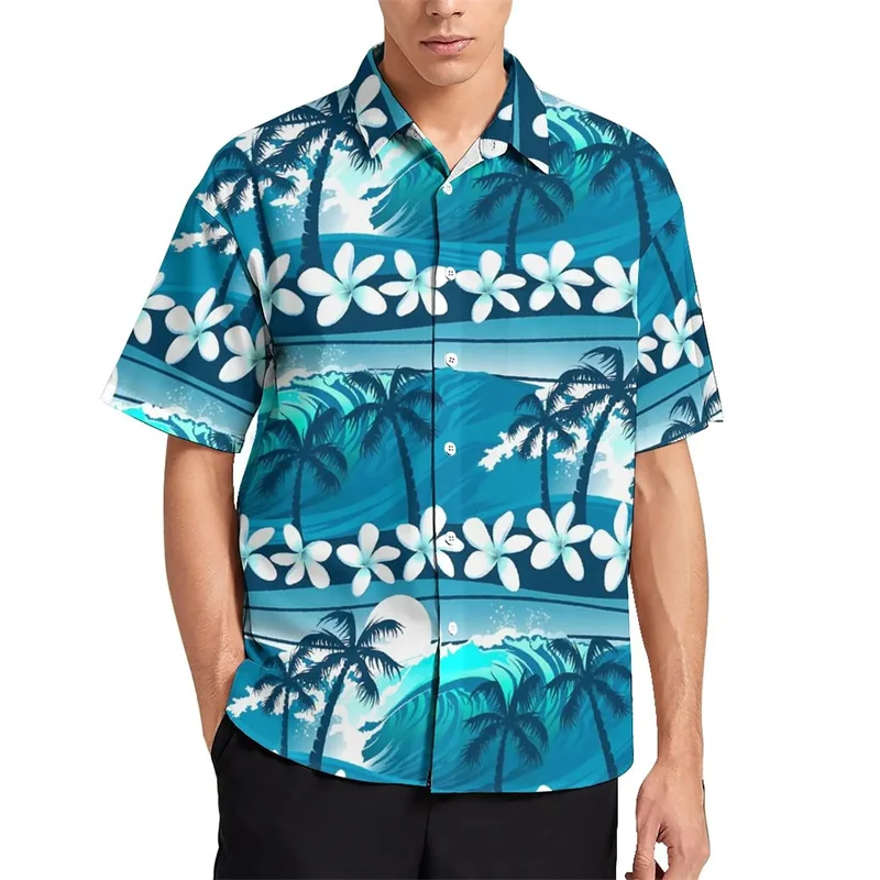 Harajuku Summer 3D Palm Trees Printing Shirts Cocoanut Trees Graphic Short Shirts For Men Fashion Cool Clothing Hawaiian Blouses